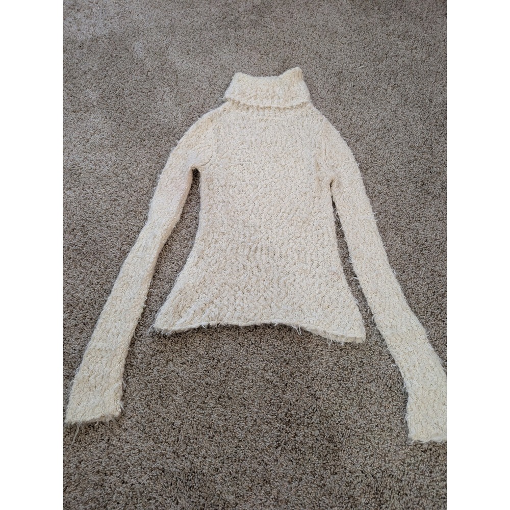 Free People Ivory Wool Blend Eyelash Popcorn Knit Turtleneck Sweater Small